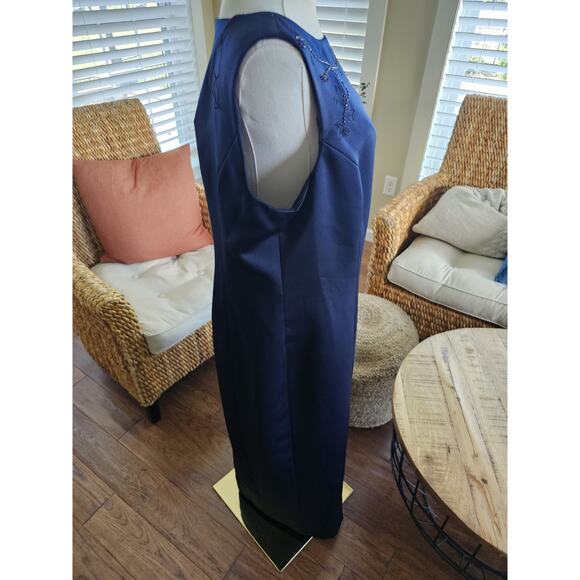 Talbots Navy Blue Beaded Satin Dress Women’s Size 16 Formal New - Picture 4 of 10